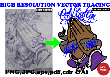 I will redraw, vectorize logo, image, drawing in hig...