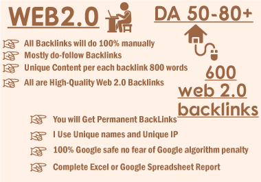 I will manually create 600 high da super web 2 0 back...