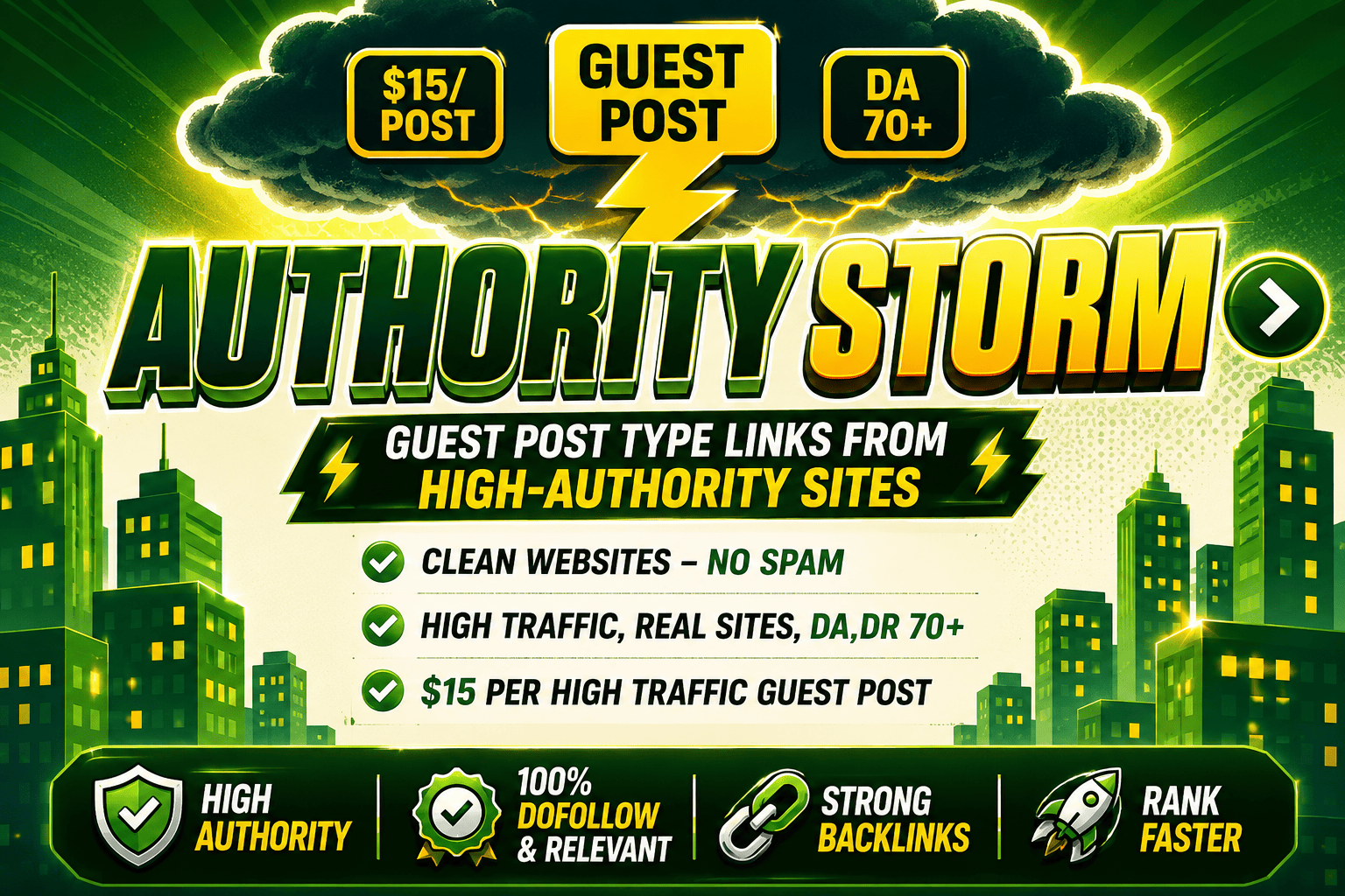 I will do FIVE high authority Guest Post style backli...