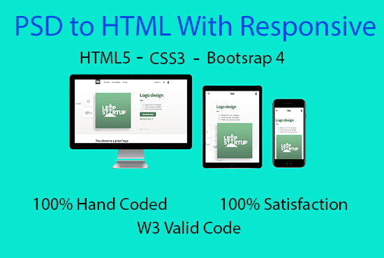 I will convert psd to html, xd to html, jpg to html...