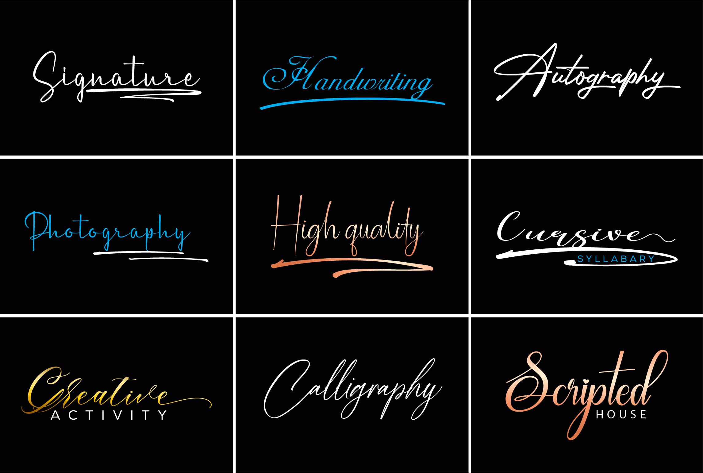 I will design fast handwriting, scripted, cursive, ...