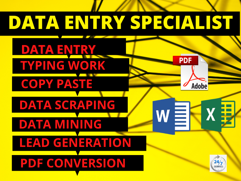 I will do data entry, copy paste, fast typing, pdf...
