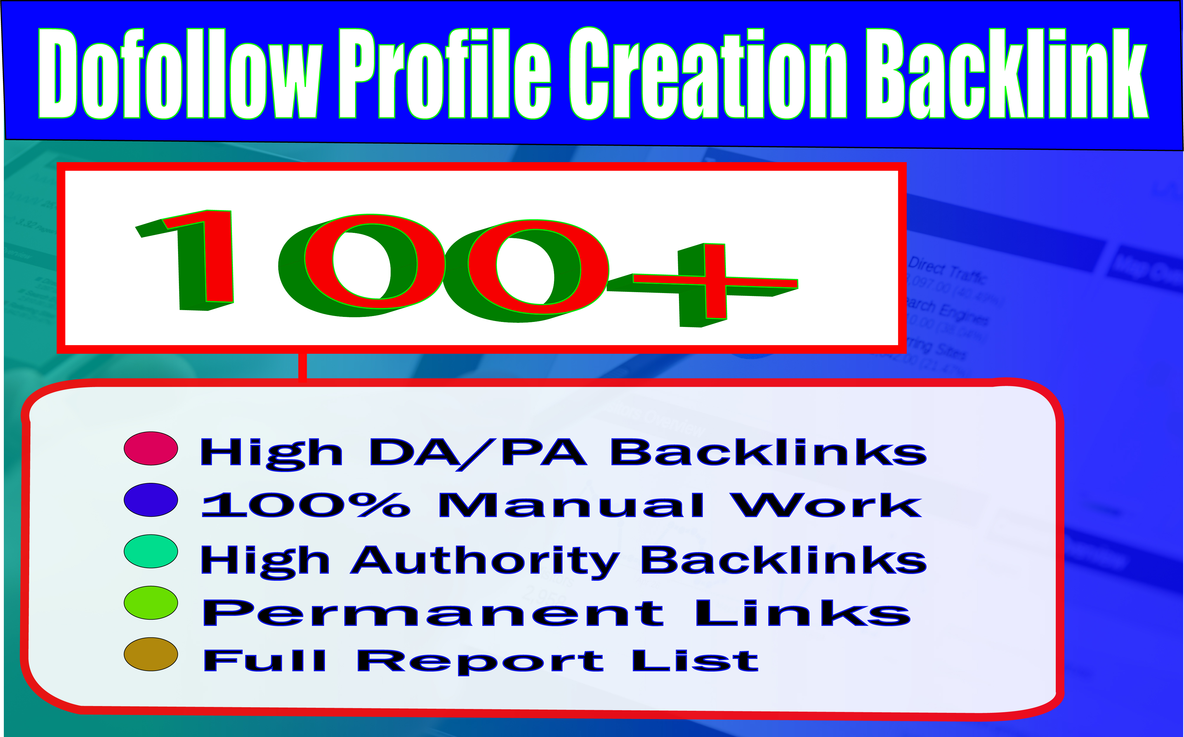 I will create 100 SEO manual DA 80+ & PA 80+ full...