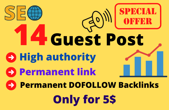 I will do 14 guest posts dofollow backlinks unique hi...