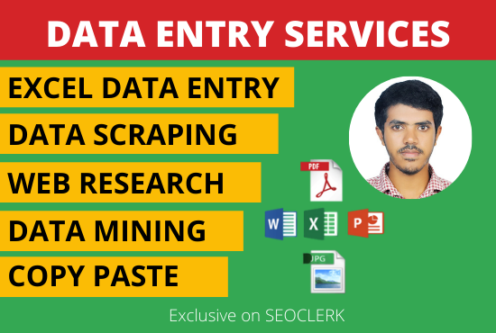 data entry, data scraping, copy paste and web resea...
