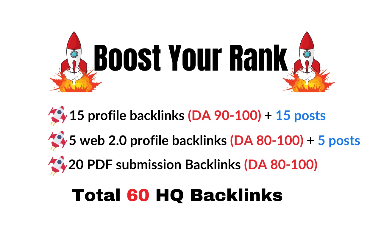 60 HQ backlinks, Profile backlinks, web 2.0, PDF s...