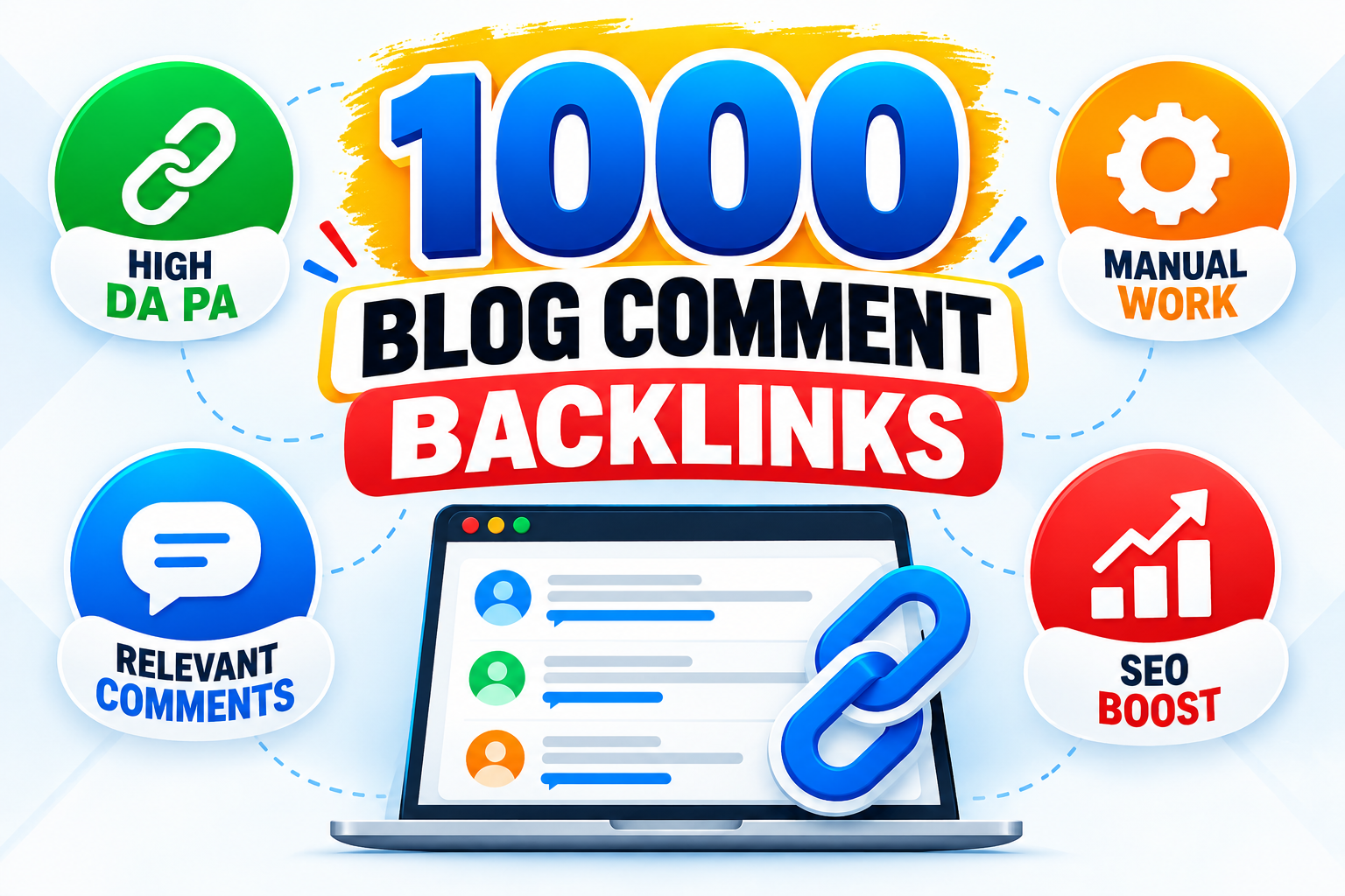 1000 High DA PA Manual Blog Comment Backlinks for You...