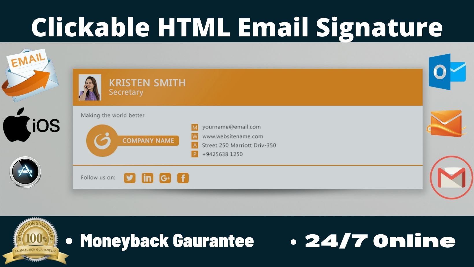 I will create an elegant clickable HTML email signatu...