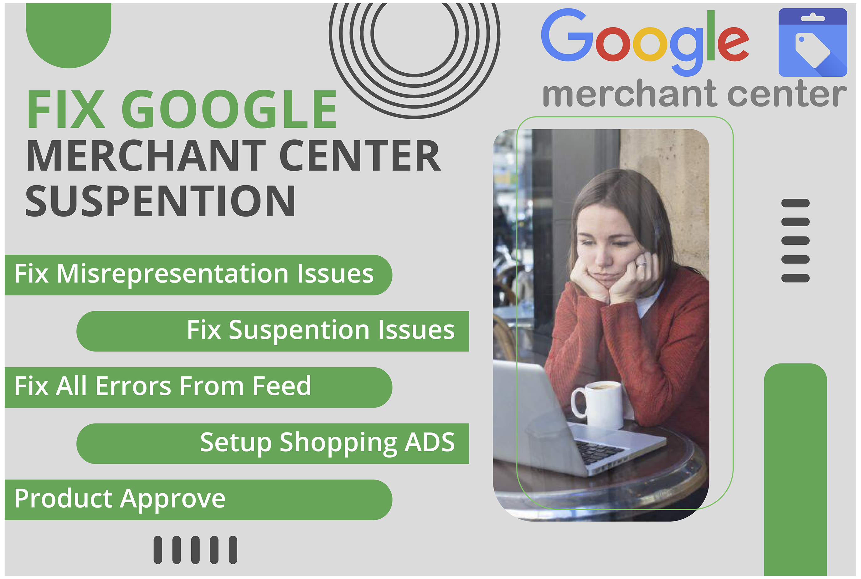 I will fix your google merchant center suspension iss...