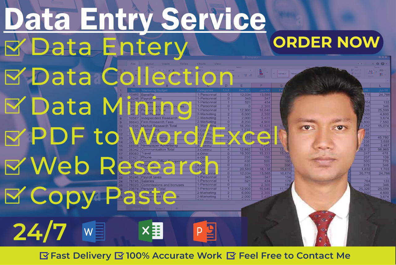I will be your Virtual Assistant perfect data entry, ...