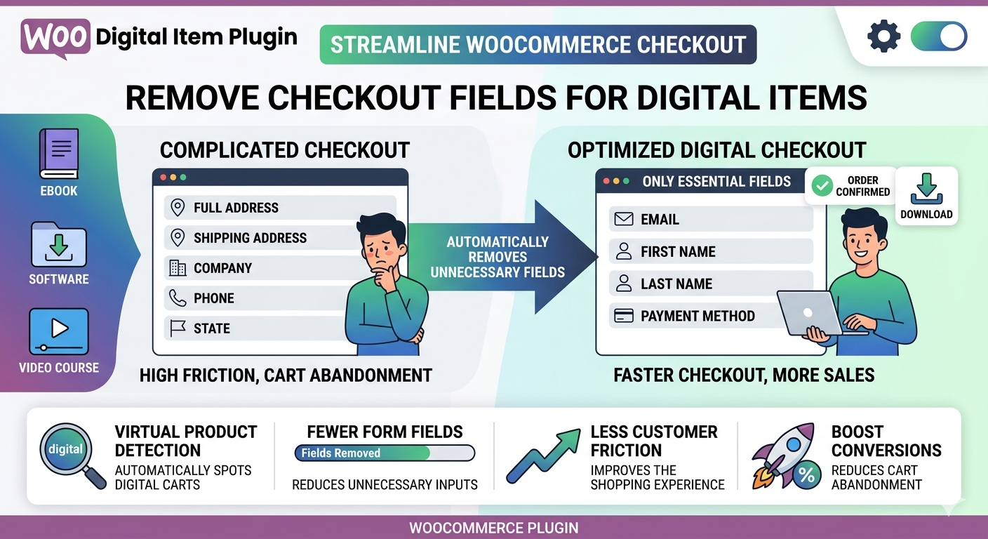 Remove Checkout Fields for Digital Items Woocommerce