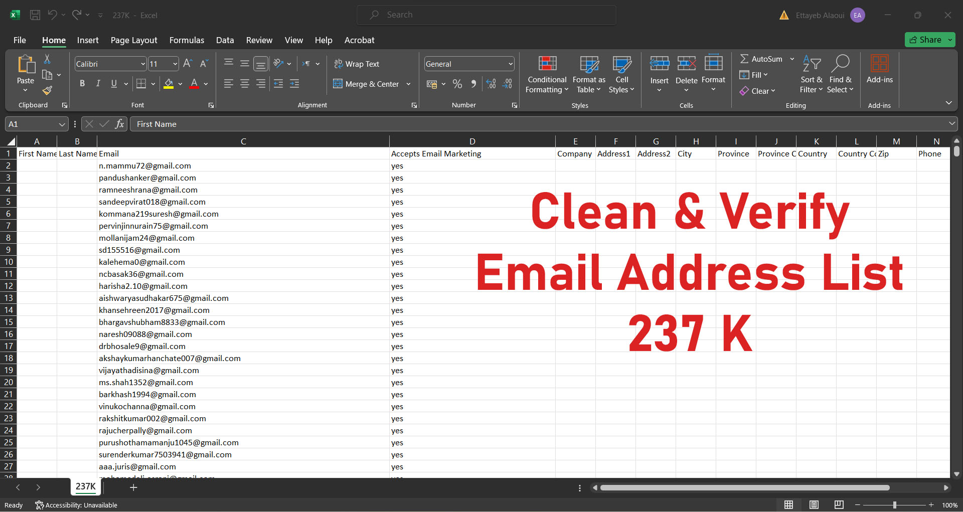 I will Provide you 237k+ Verified Email List Database...