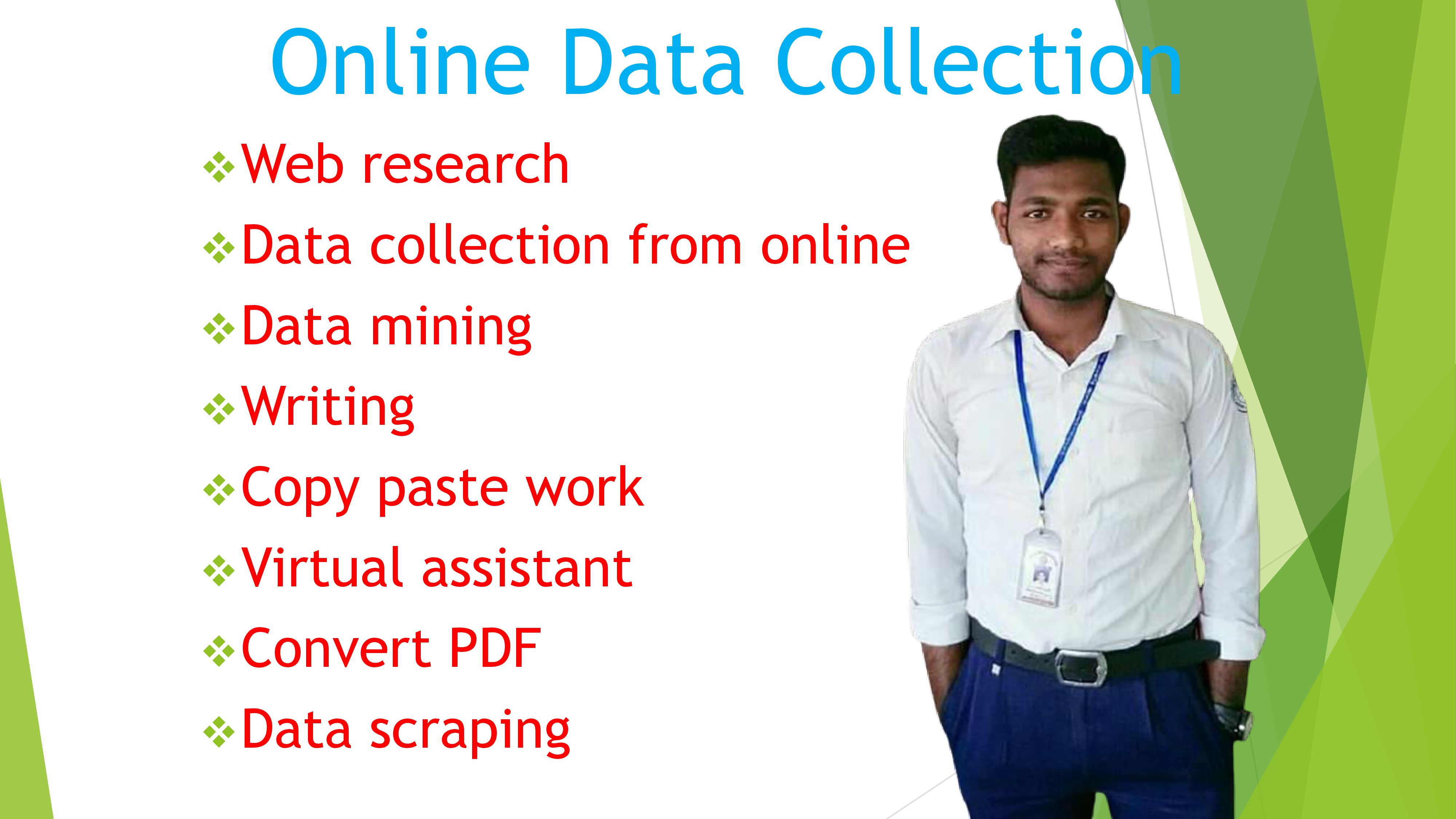 I will do excel data entry, web research, data mini...