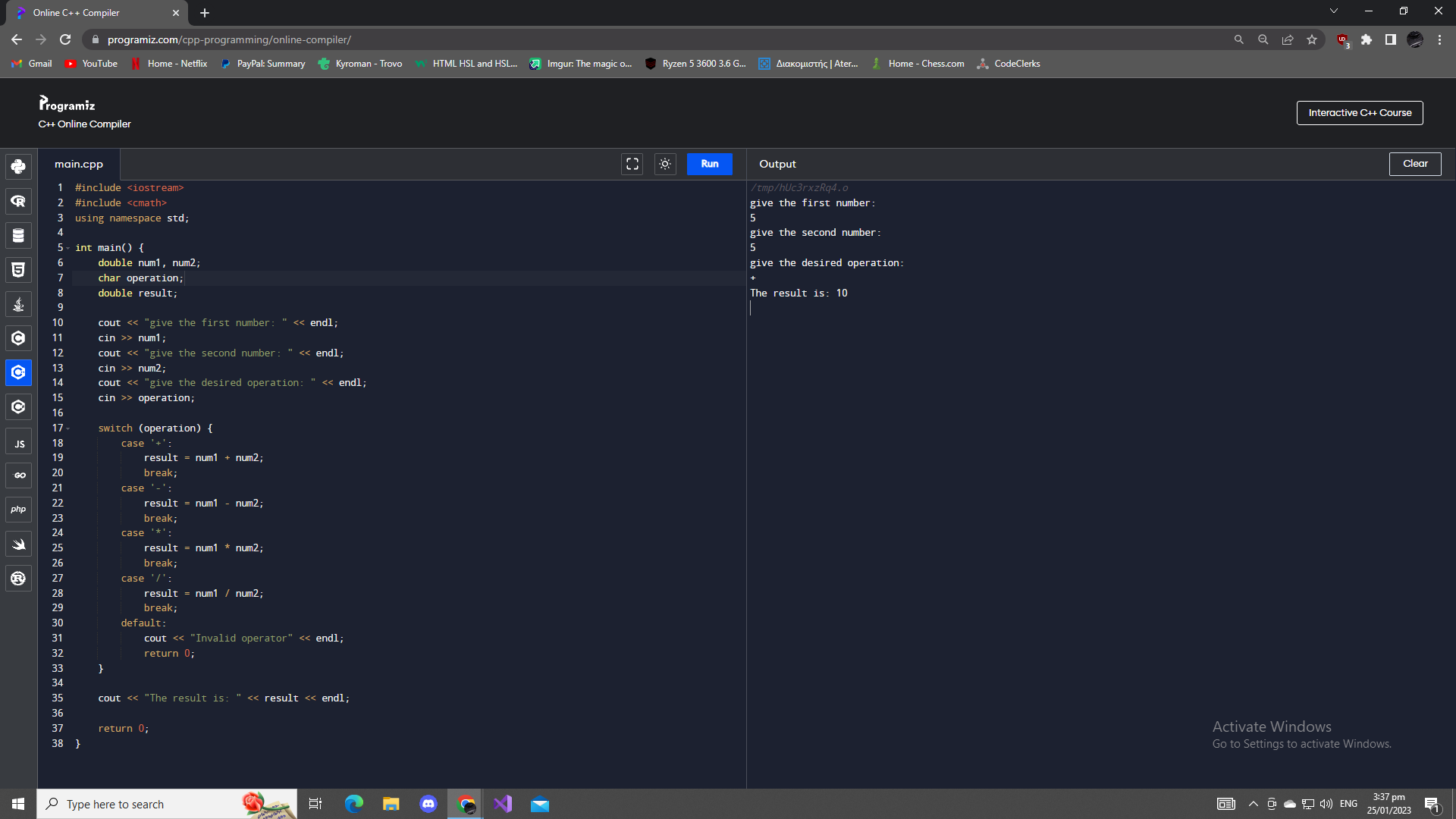 Simple Calculator Program in C +.