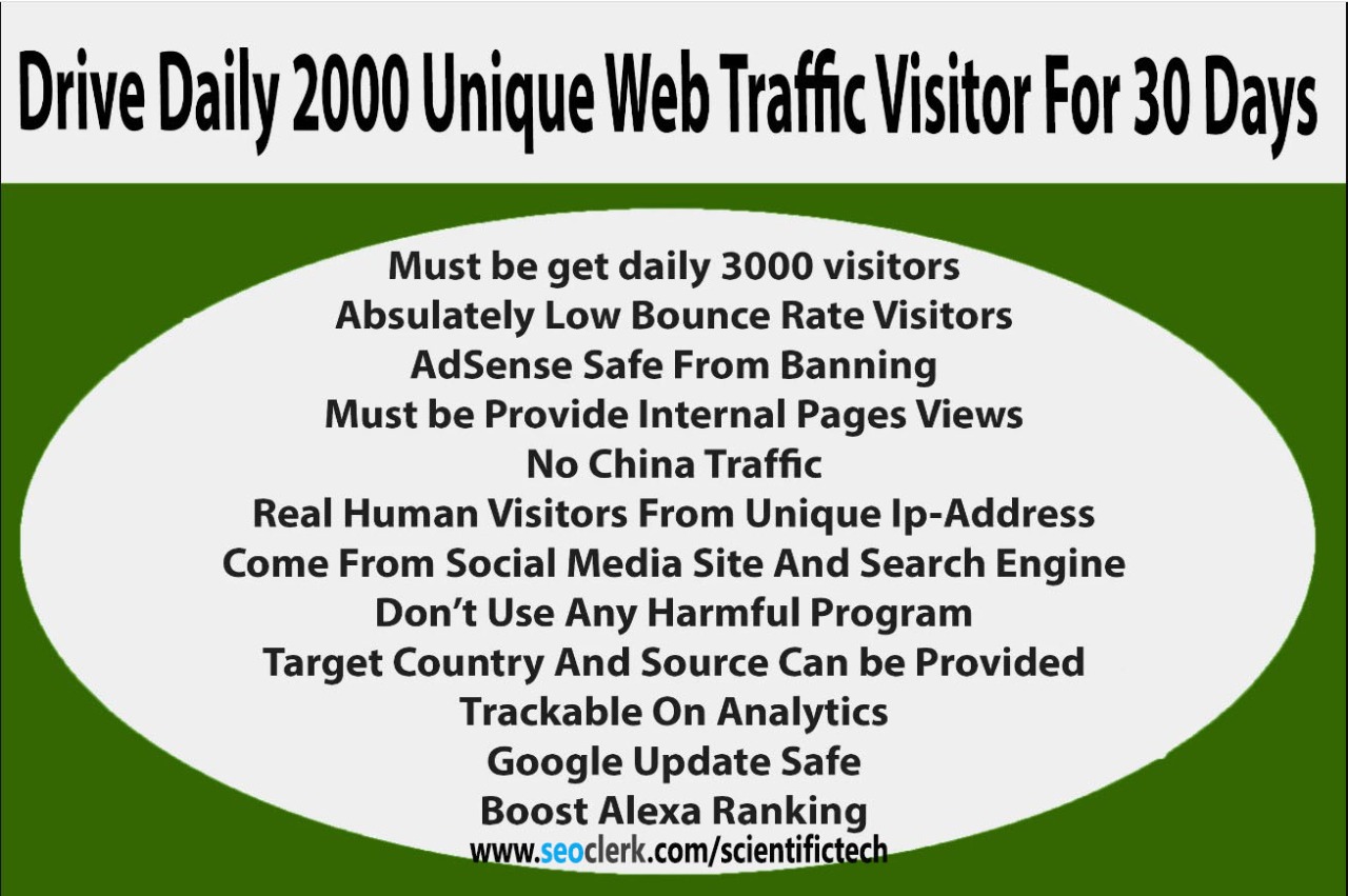 Drive Daily 2000 Unique Web Traffic Visitor For 30 Da...