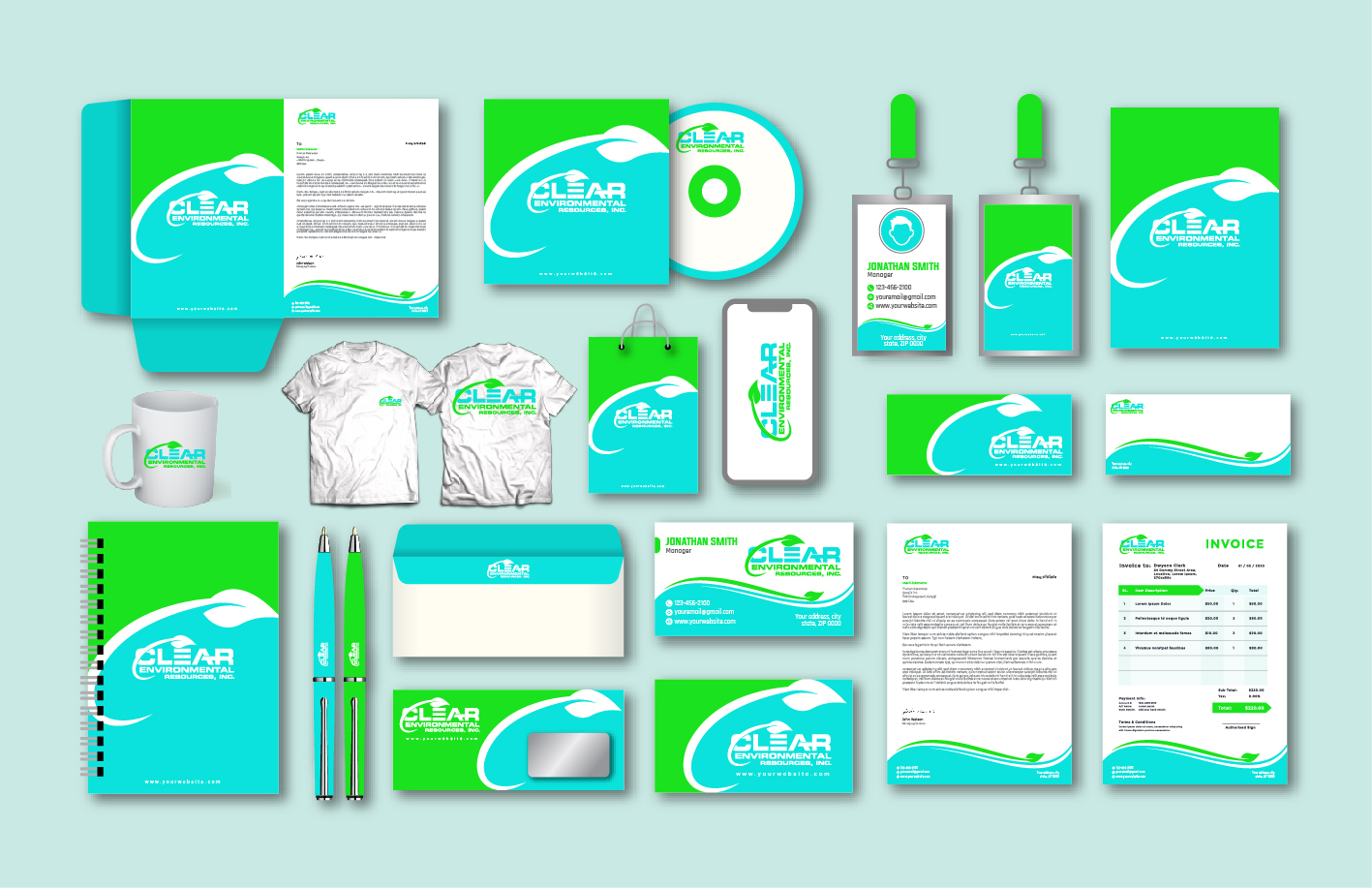business card, letterhead and stationery all items