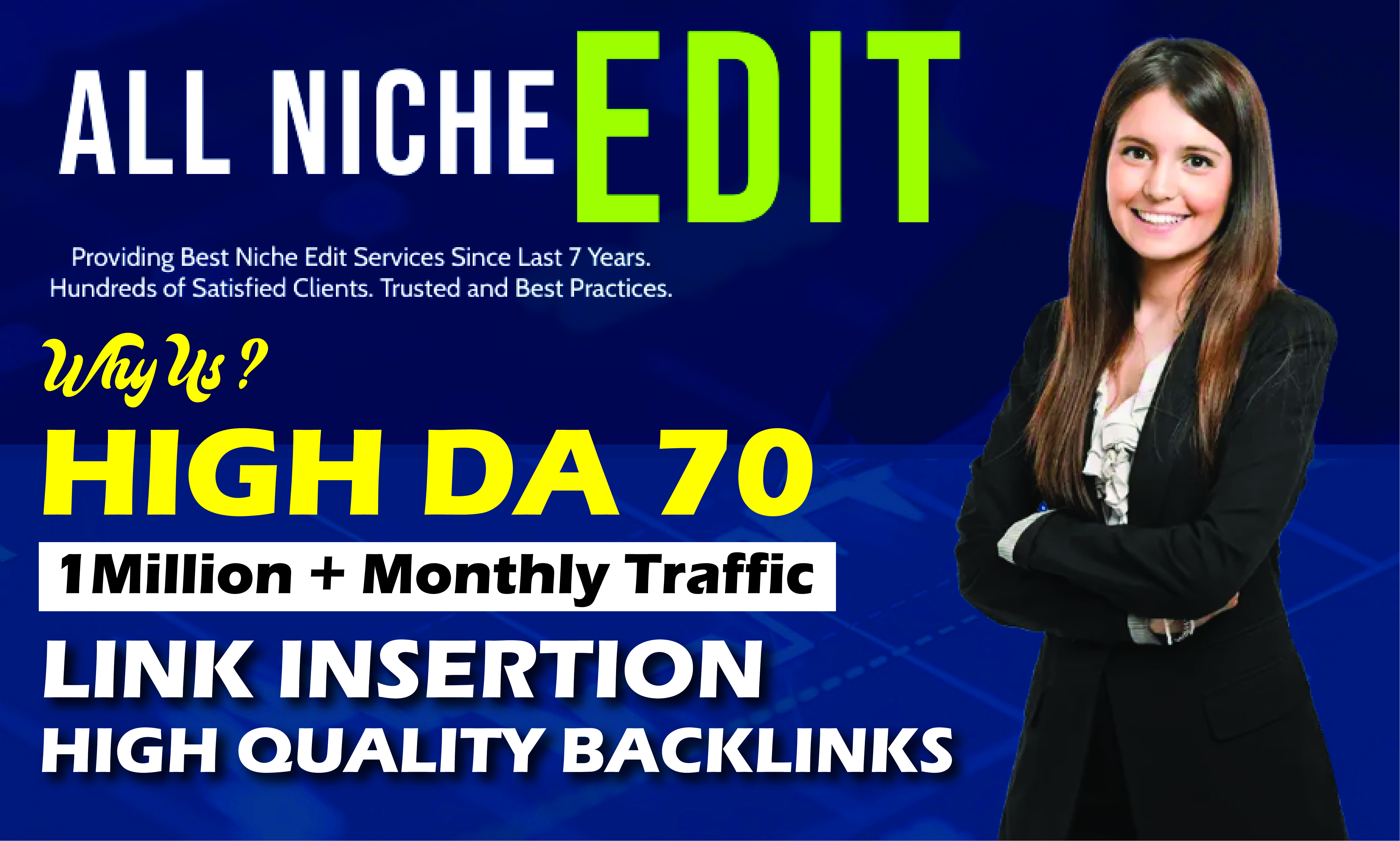 I will do niche edits, link insertion on traffic web...