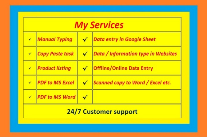 Data Entry, Typing, Copy and Paste works offered by...