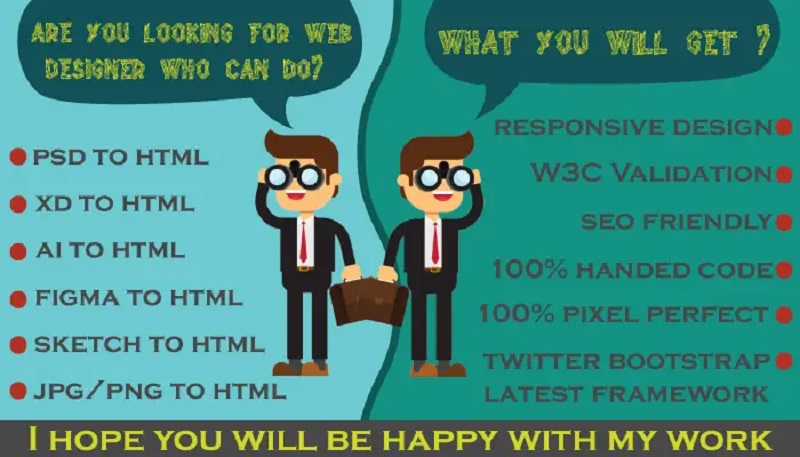 I will convert xd to html, figma to html, psd to ht...