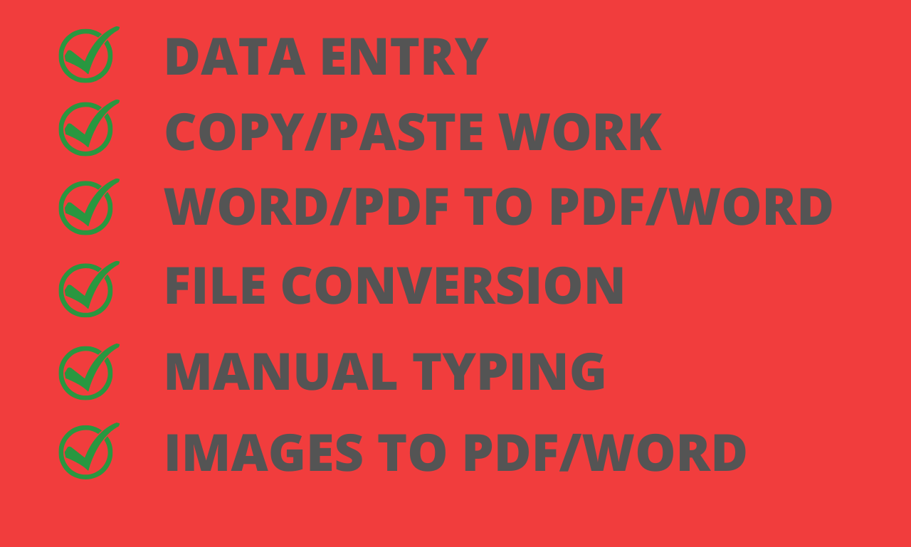 I will do data entry, manual typing, pdf conversion...