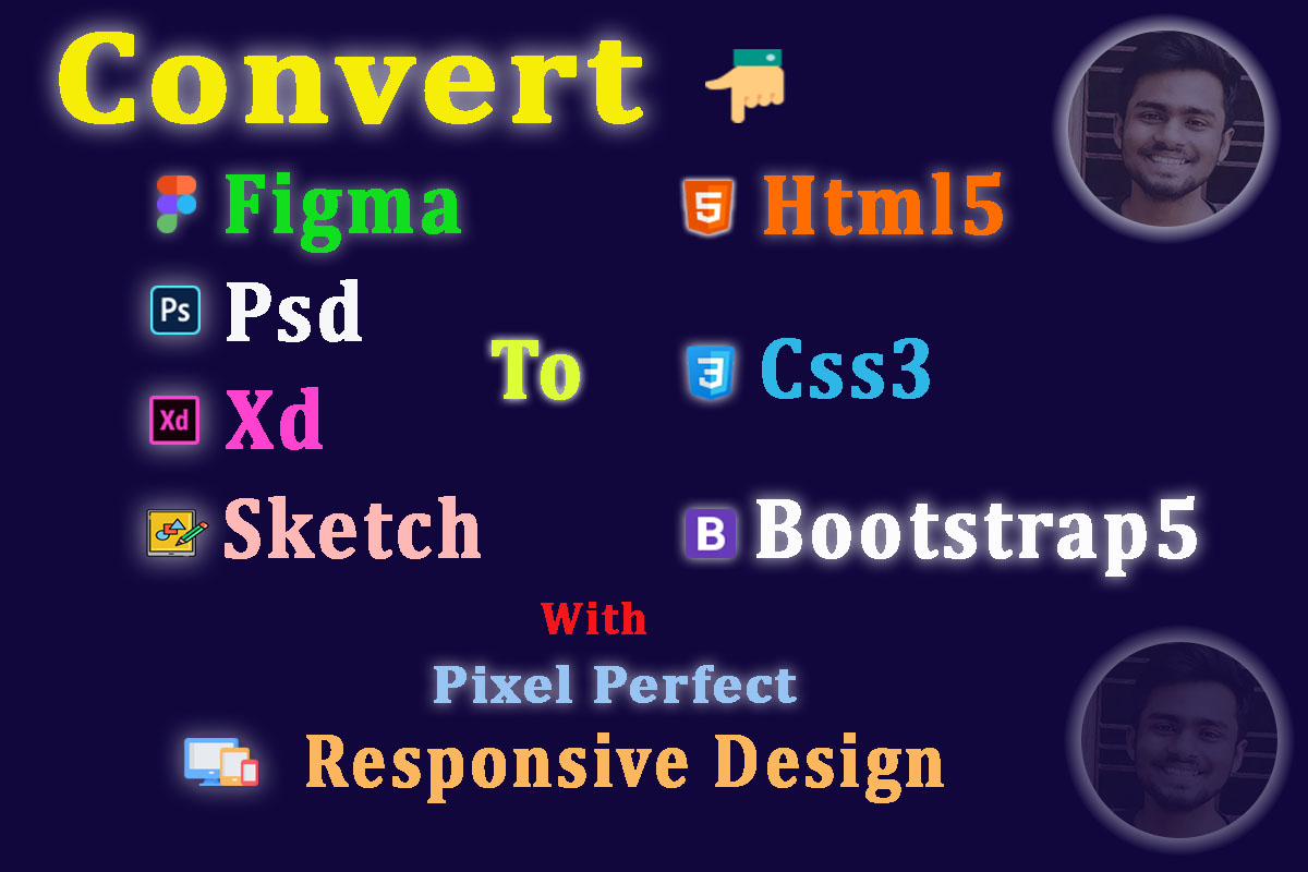 Convert figma, psd, xd, sketch, pdf, png to html...