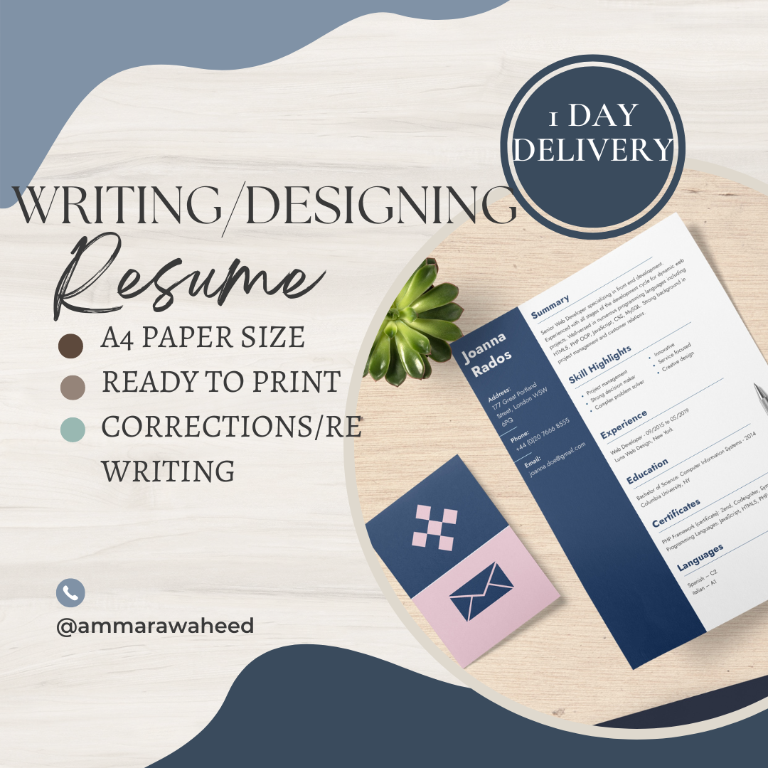 I will create/ design your resume in 1 day or your de...