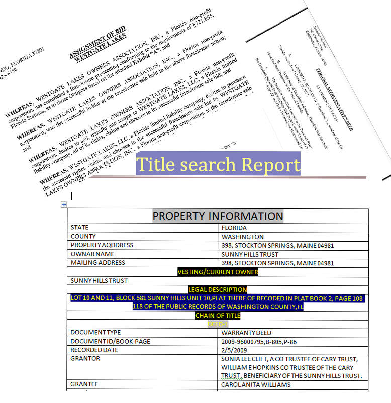I will do title search, title report, chain of titl...