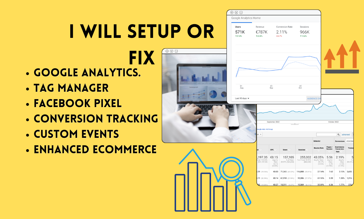 Setup or fix any issues in analytics GTM, ga4, GUA,...