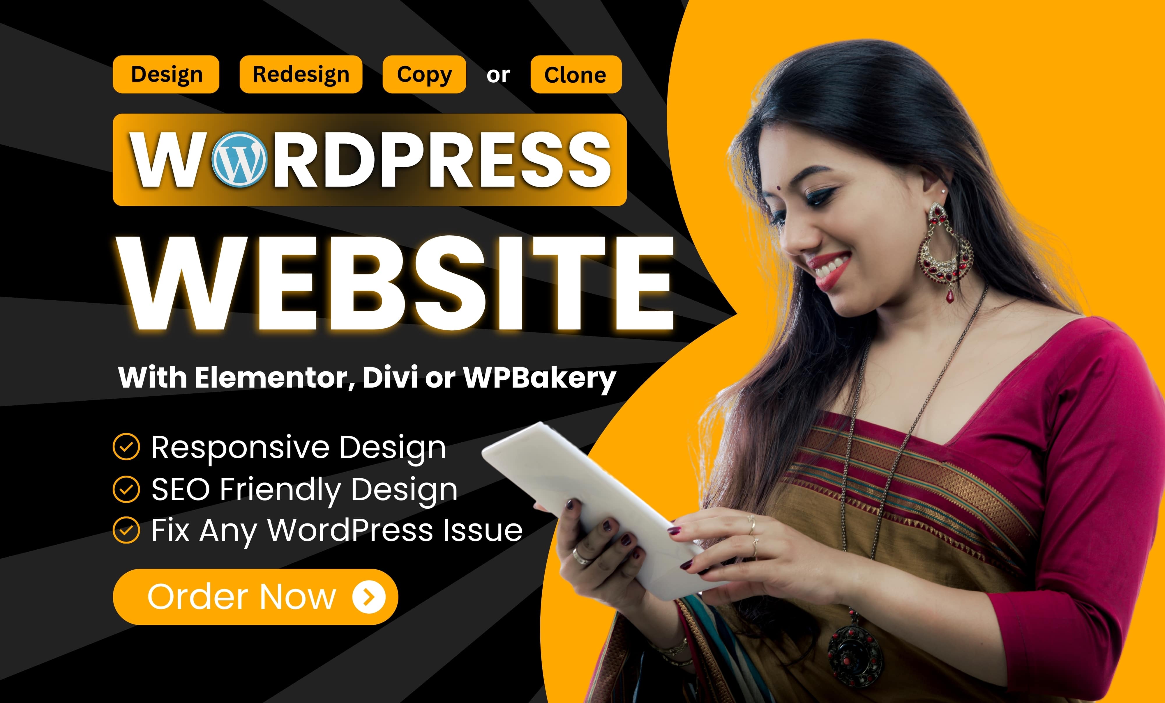 I will create wordpress website design with responsiv...