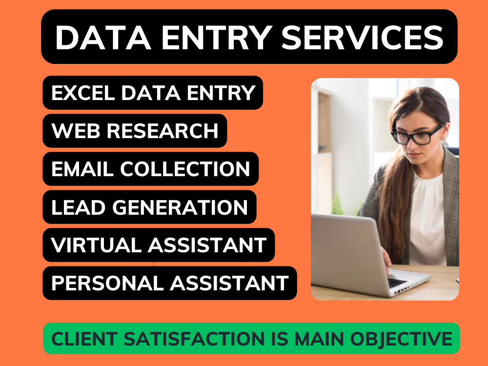 Data entry, Virtual assistant, web research, and e...