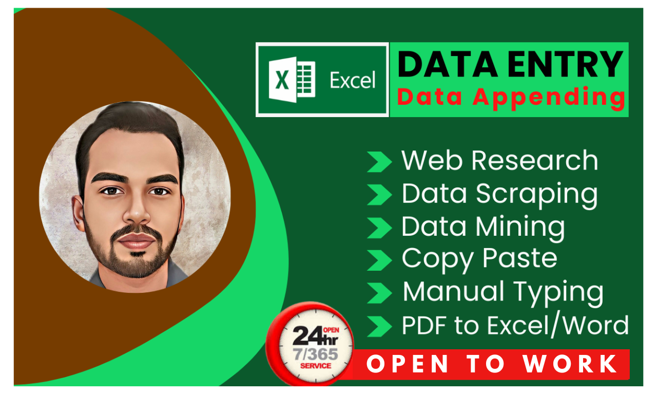 I will do excel data entry, web research, copy past...