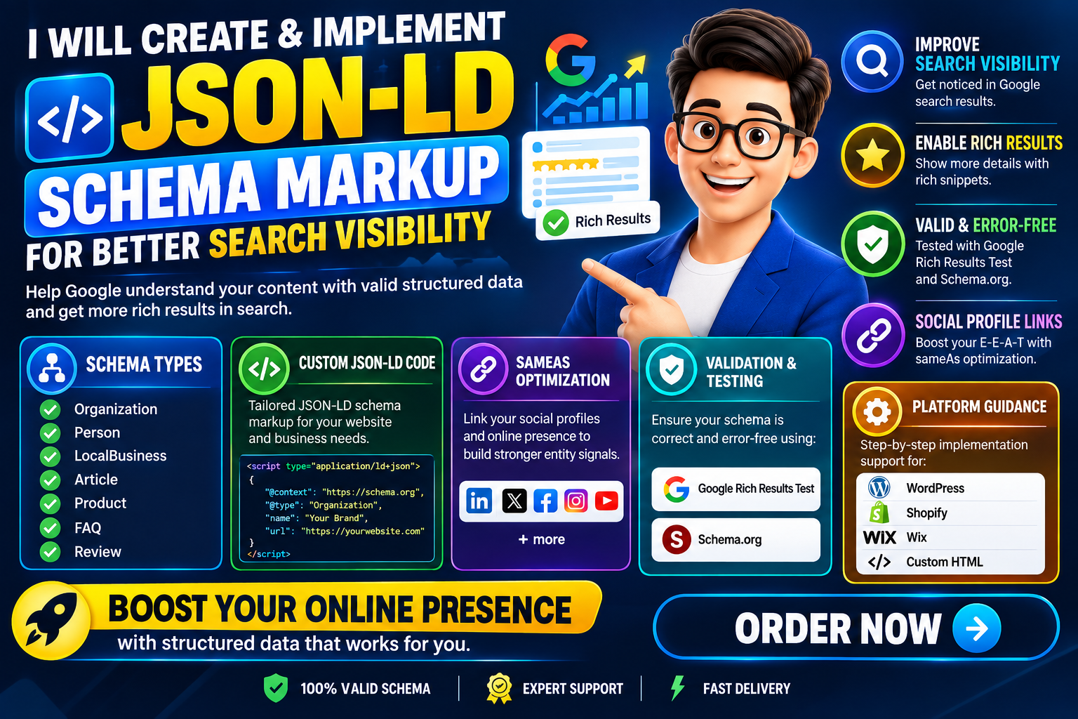I will create and implement schema markup, structure...