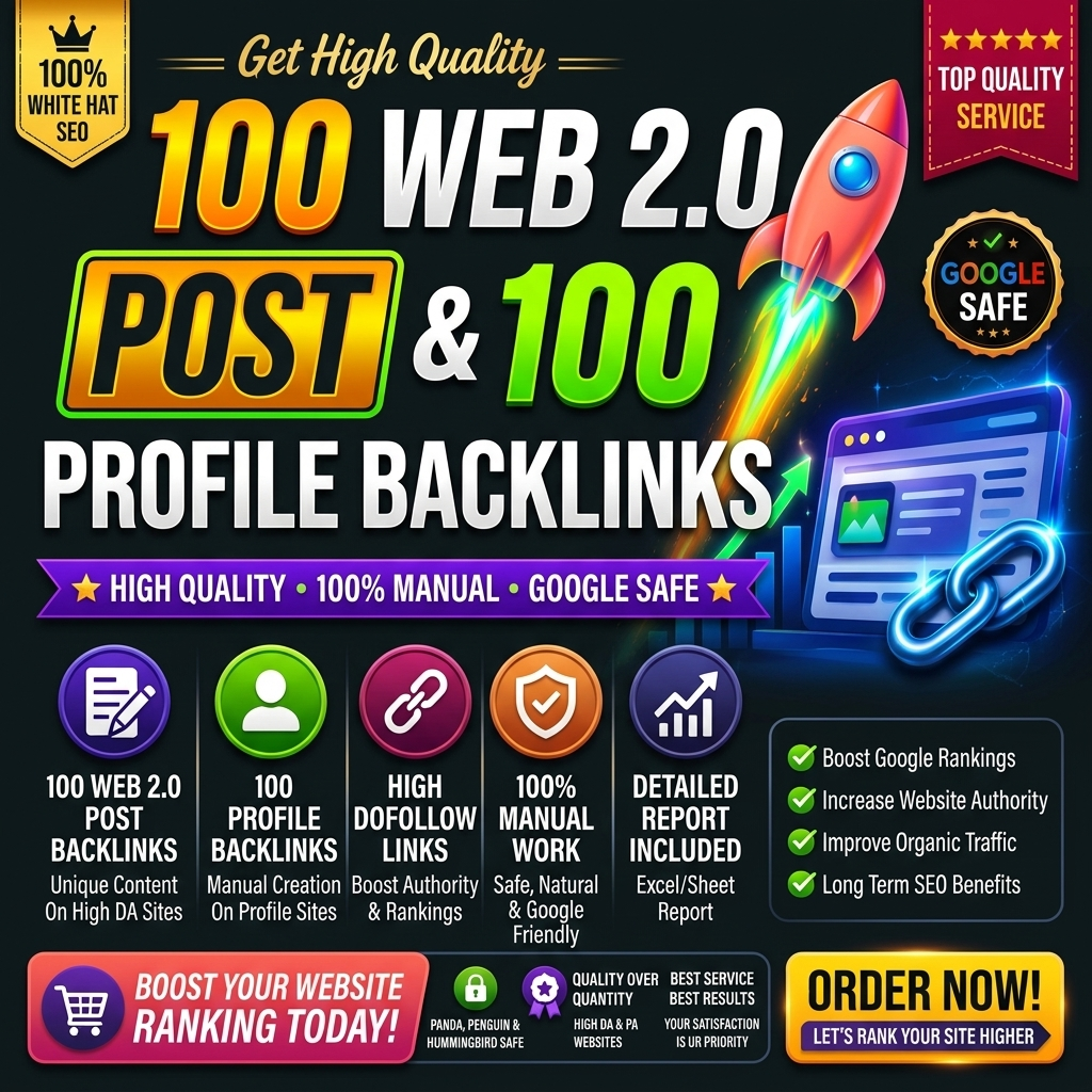 Get 100 WEB 2.0 & 100 Profile backlinks Top Quali...