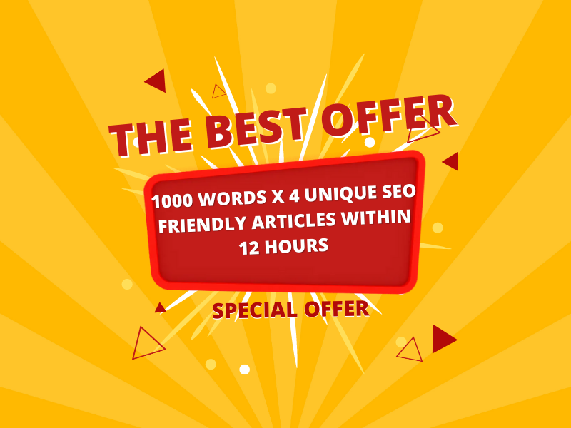 1000 Words x 4 unique Seo friendly articles within 12...