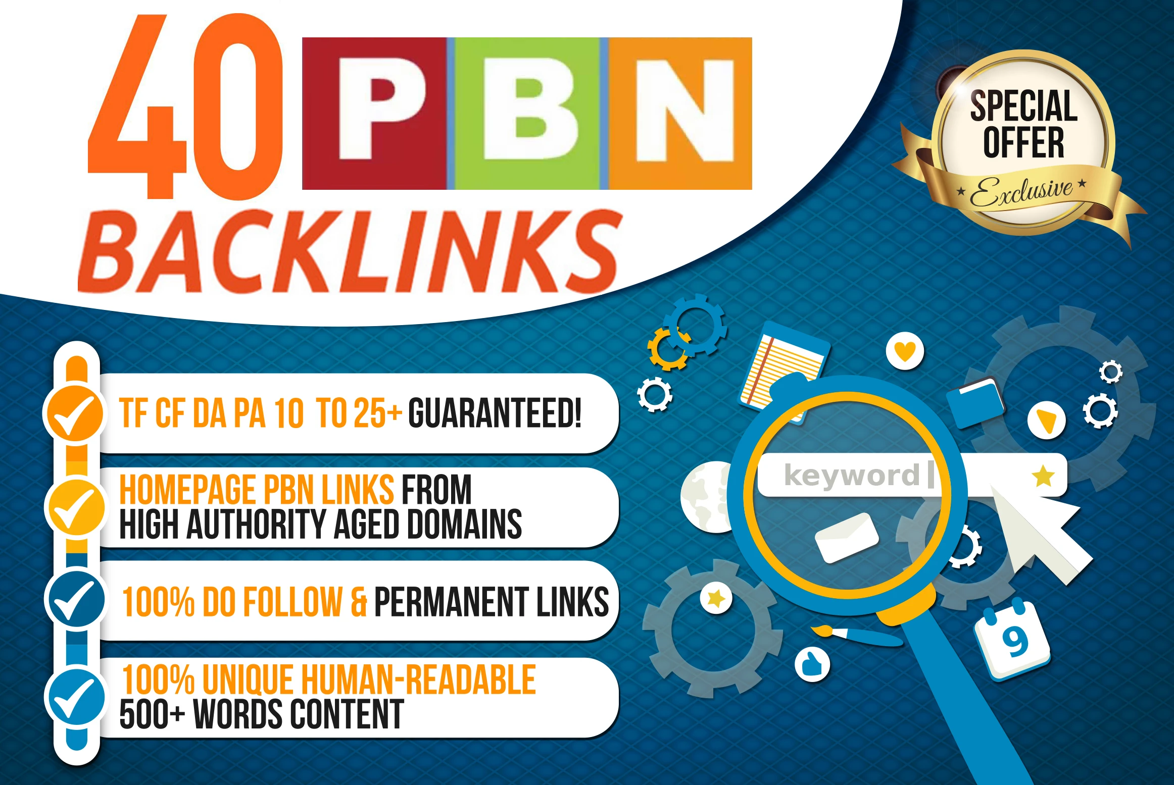 40 PBN on DA 50 to 90 Permanent Do Follow Homepage SE...