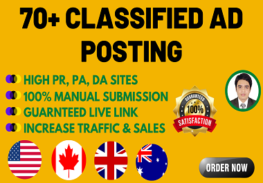 I will post 70 ads in top ad posting sites by manuall...