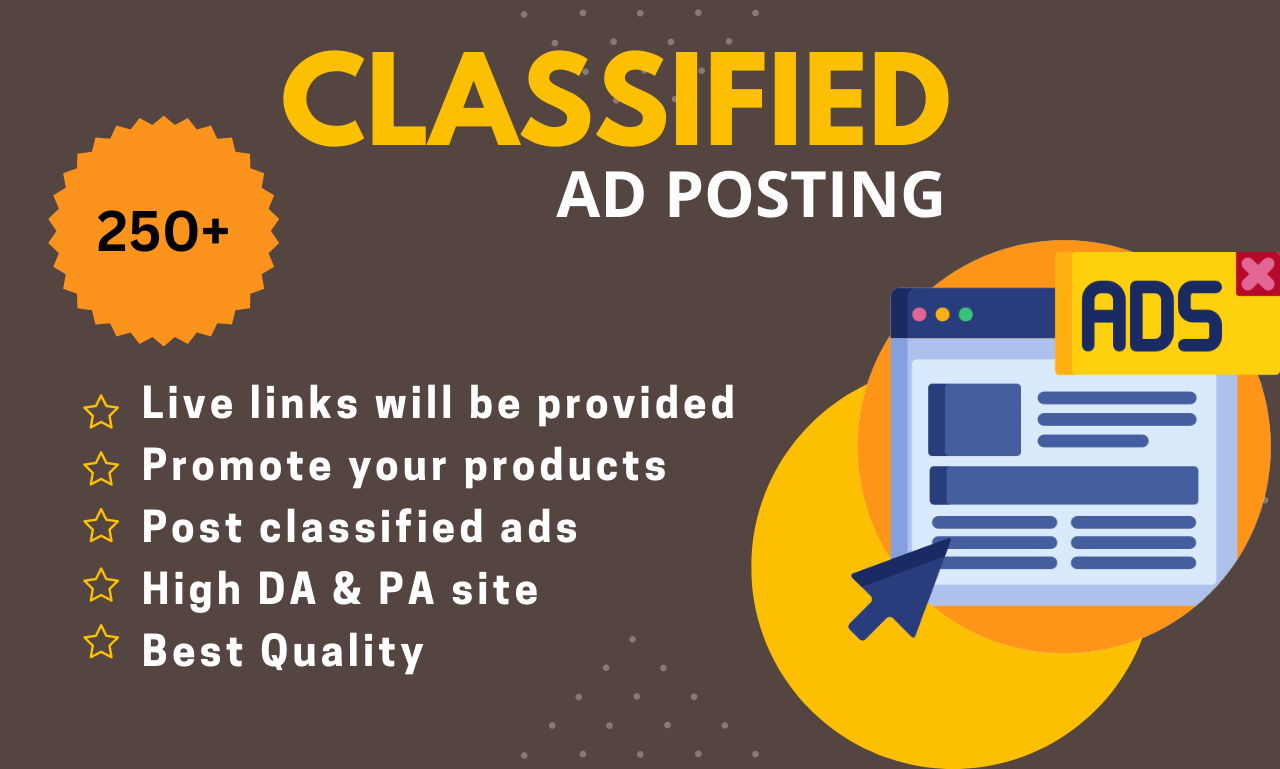 I will do 200 classified ad posting in top sites worl...