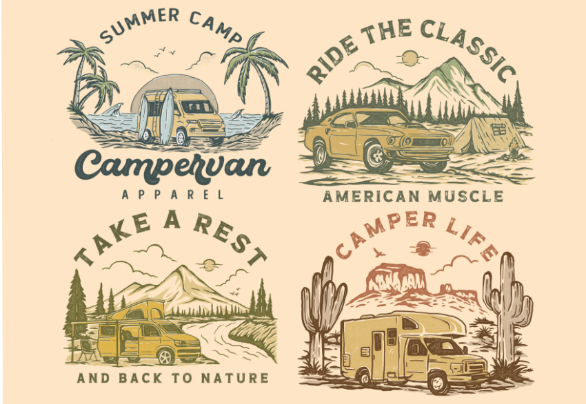 I will design vintage hand drawing mountain illustrat...