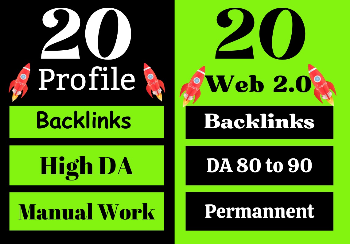 I will 20 Web 2.0 DA 70+ and 20 Profile Backlinks, P...