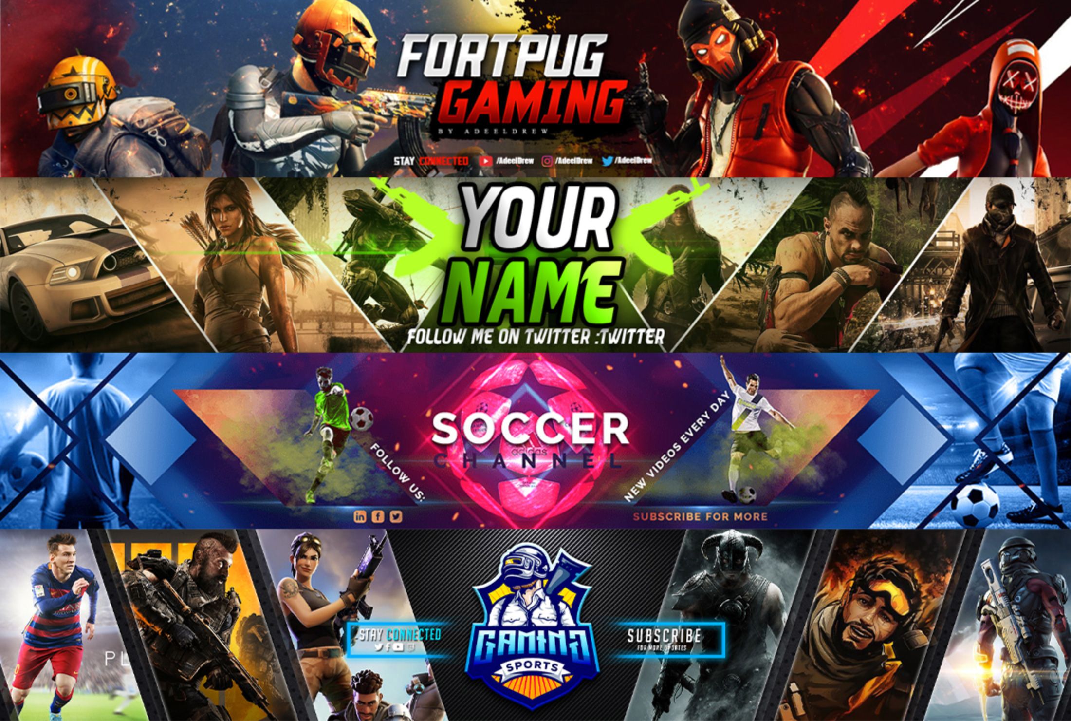I will design a youtube banner, gaming banner, twitch...