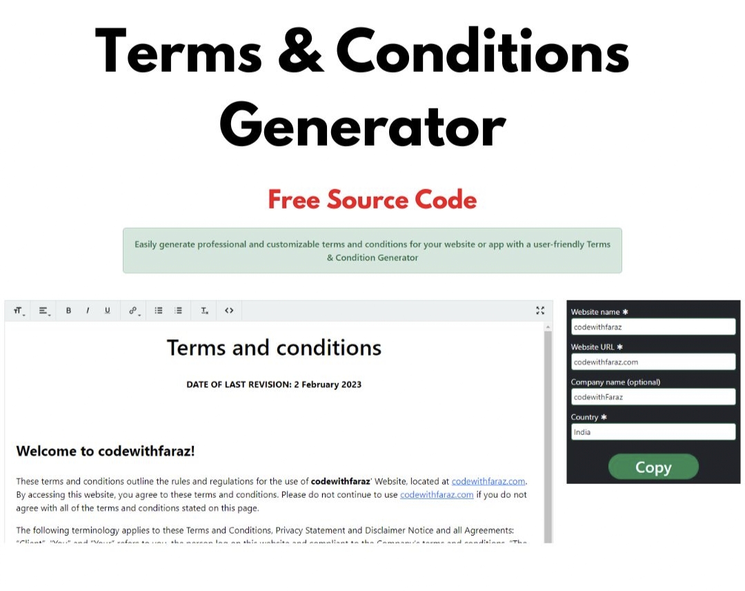 Simple Terms and Condition Generator in HTML, CSS an...