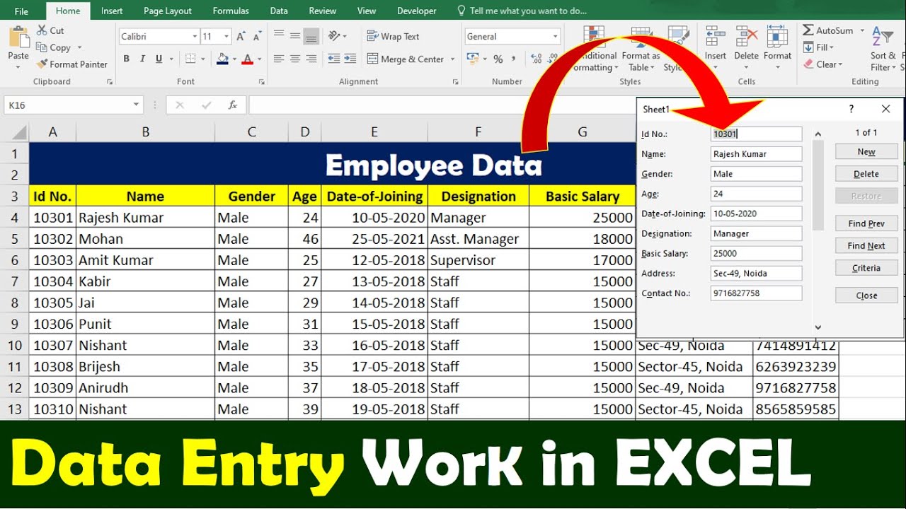 Contact for a professional data entry