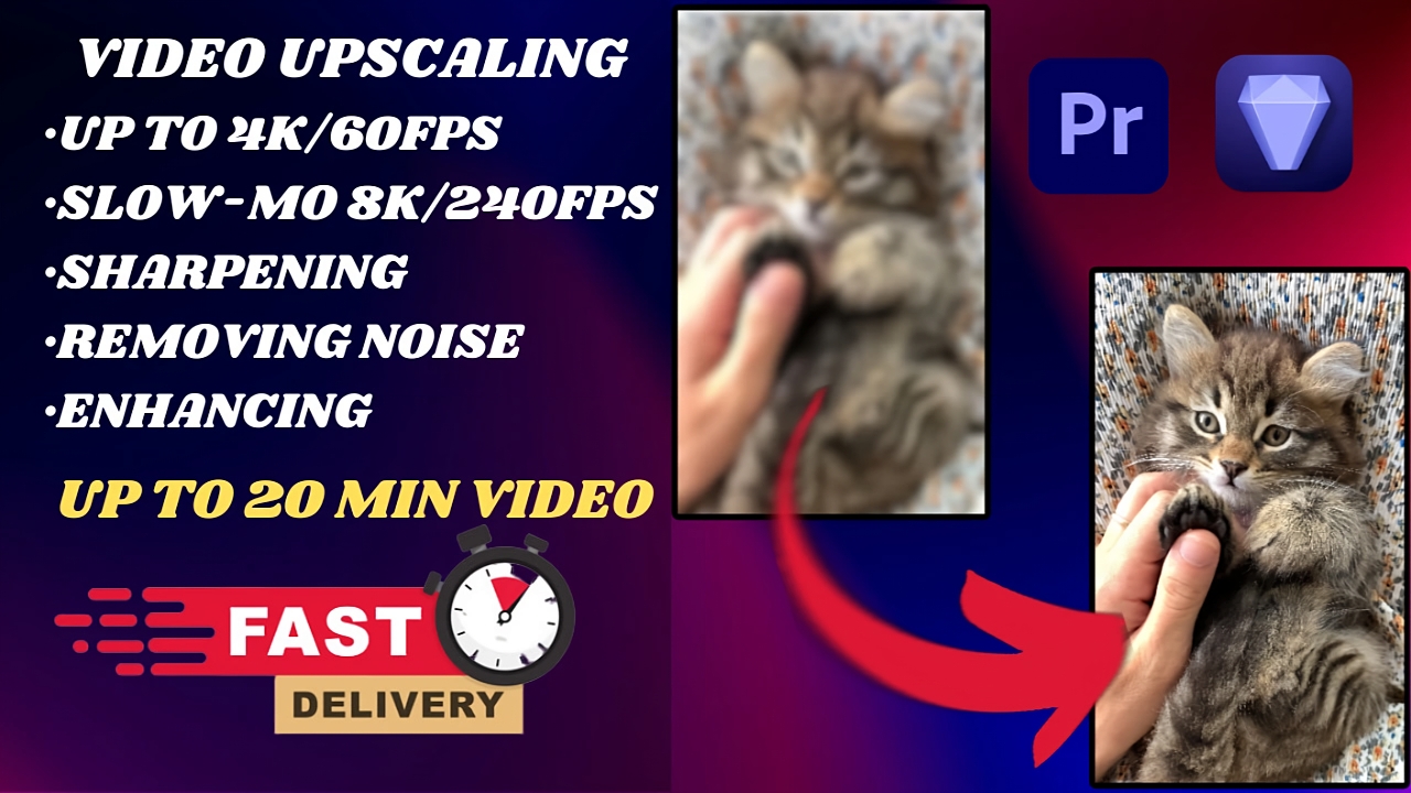 I will upscale your video up to 4k 60fps, increase q...