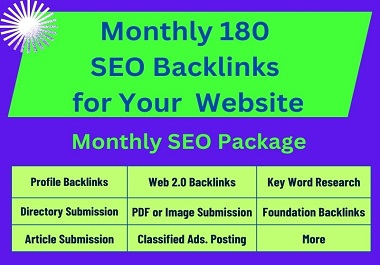 I will do Monthly 180 Manual SEO Link Building for yo...