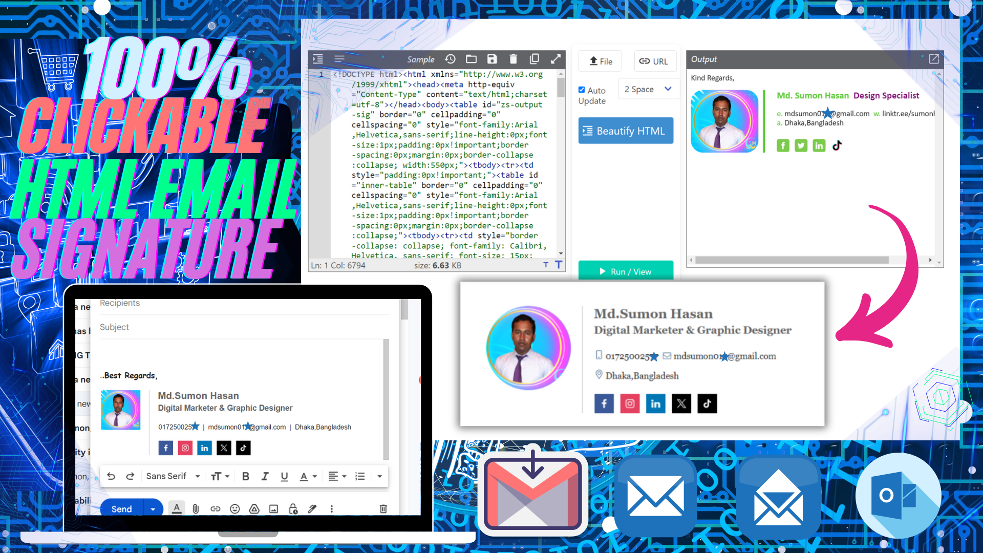 I will make HTML email signature or clickable HTML em...