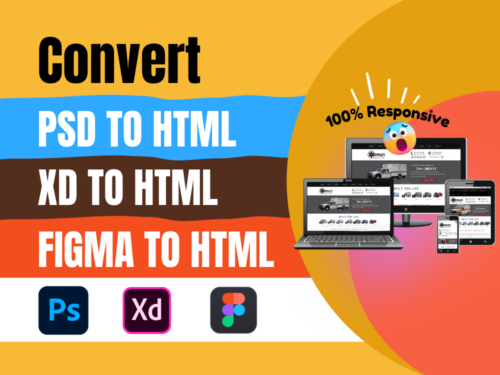 I will convert PSD to html figma to html xd to html c...