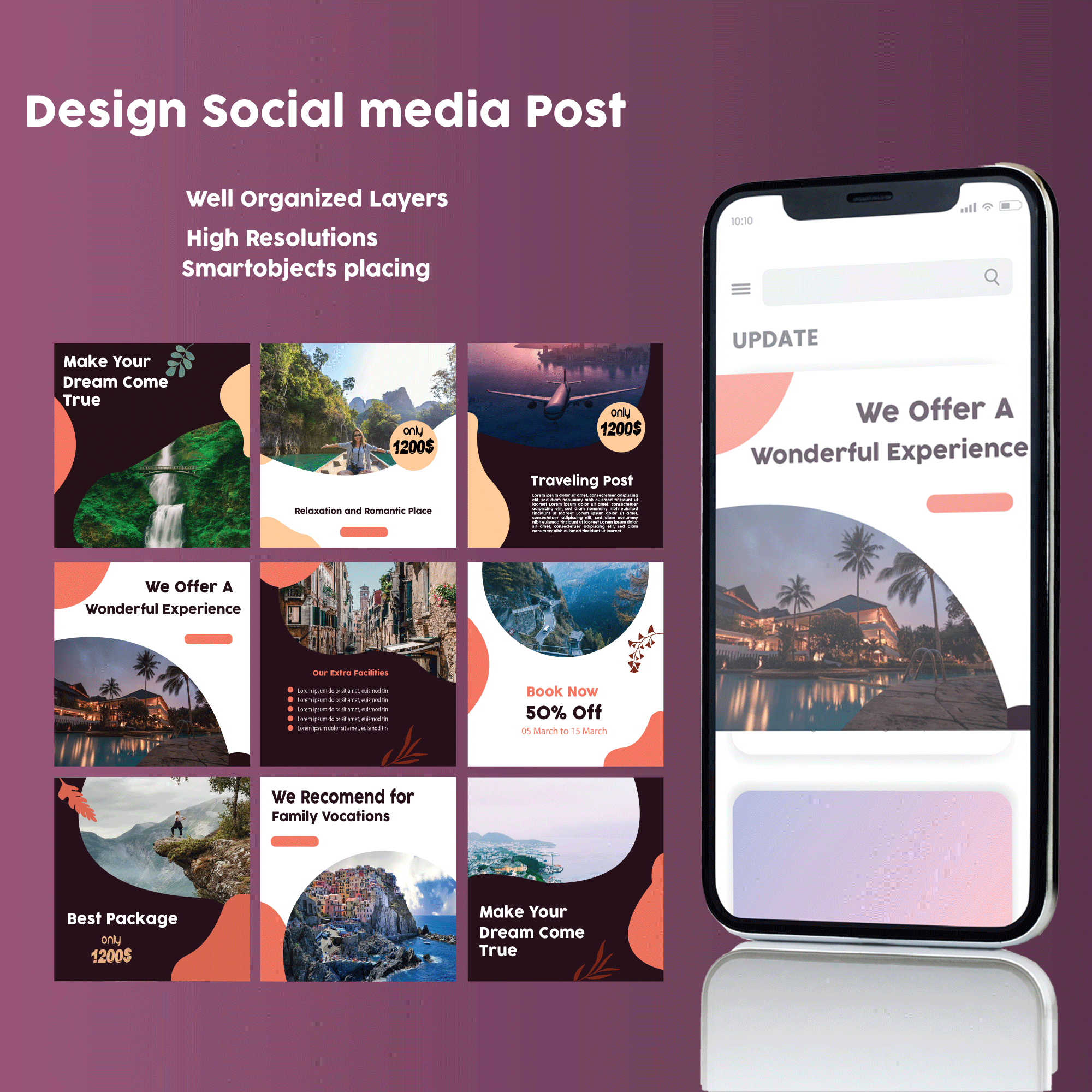You will get 30 unique social media posts designs, Instagram posts etc.)