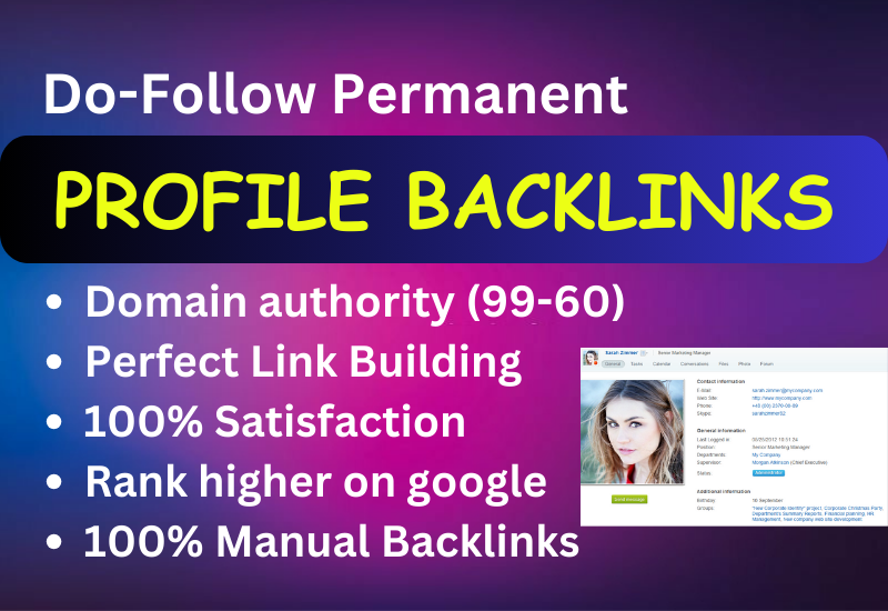 Manully 60 Profile Backlinks on DA 80 to DA 99 perman...