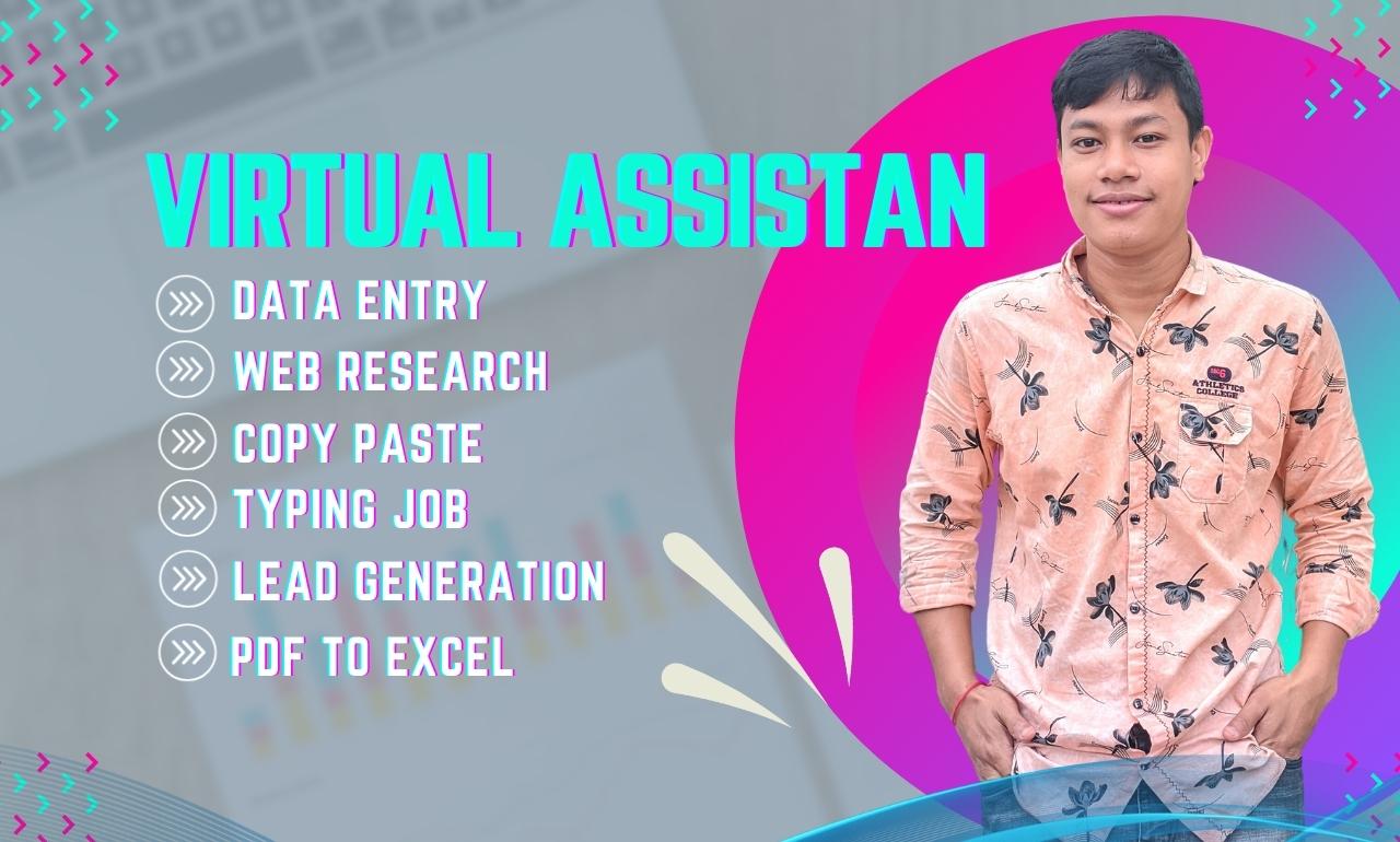 I will data entry, copy paste, web research, and l...