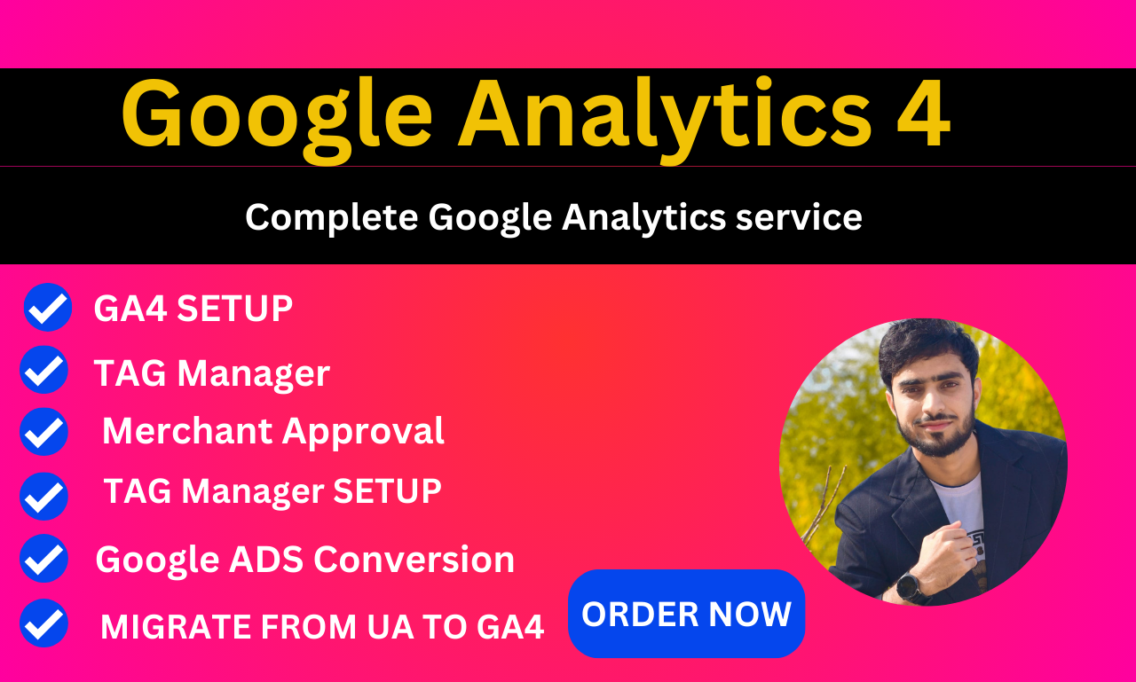 I will setup google analytics, tag manager, ga4, a...
